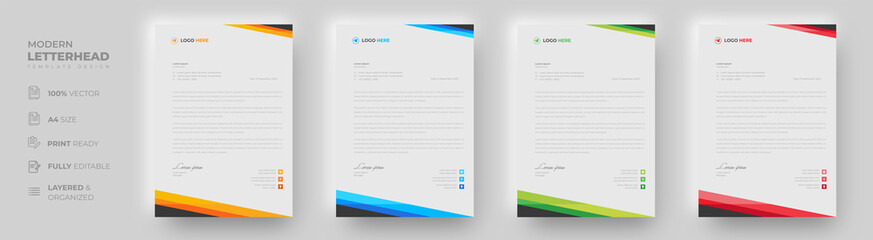 corporate modern letterhead design template with yellow, blue, green and red color. creative modern letter head design template for your project. letterhead, letter head, simple letterhead design.