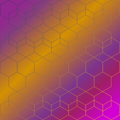 Fototapeta premium stroke gradient geometric purple and yellow gradient background with hexagons ,hexagon vector pattern, Use as a backdrop, the fill pattern.Gradient glow poster template with abstract shapes, geometric