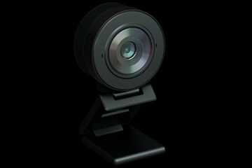Web camera on stand for online video chat and conference on black background