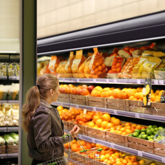 Woman buying fruits and vegetables at the market