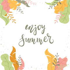 Enjoy Summer on White Background with Leaves
