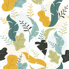 Seamless Background with Leaves on White Background