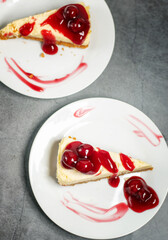 New York cheesecake with a cherry topping