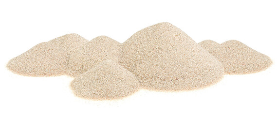 Fototapeta na wymiar Large pile of sand. Close-up of desert sand dune isolated on a white background.
