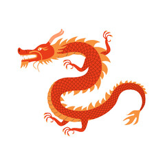 Chinese red dragon. A traditional character from legends. Color vector illustration of a flat style. White isolated background.