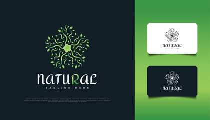 Nature Green Leaf Ornament Logo Design, Suitable for Spa, Beauty, Resort, or Cosmetic Product Identity. Green Mandala Logo