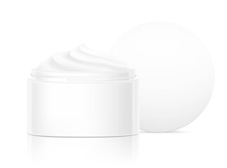 Blank cosmetic package container for creme. Vector illustration isolated on white background. Can be use for your design, advertising, promo and etc. EPS10.