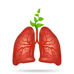 Lungs with Green leaf. Design like healthy lung. Health care.