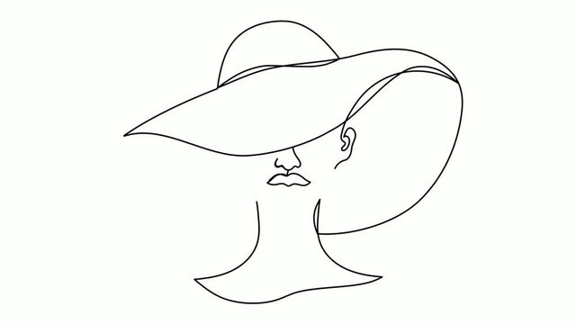 Portrait in a modern one line art of a woman in a hat.