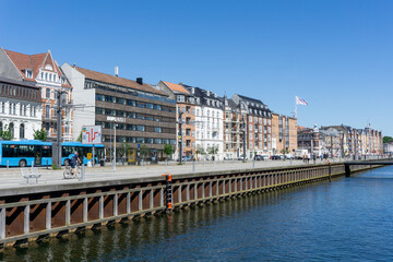 Naklejka premium view of the harbor front and canals in Aarhus on a beautiful summer day