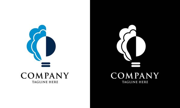 Brain Idea Logo Design Vector, Creative Bulb Brain Logo Design Temptate, smart bulb logo vector isolated, simple logos of light bulbs and neurons.on a black and white background.