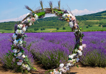 Landscape with a wreath near a lavender field