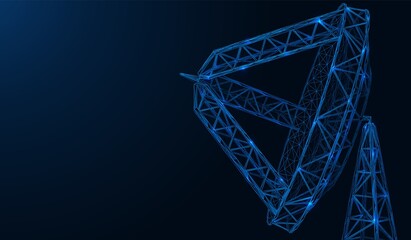 Satellite radar antenna. Sending and receiving signals. Polygonal construction of lines and points. Blue background.