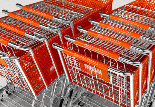 Isometric View Stack of Shopping Carts Trolley Mockup