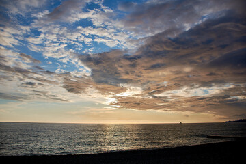 sunset on the Black Sea, cloudy sky