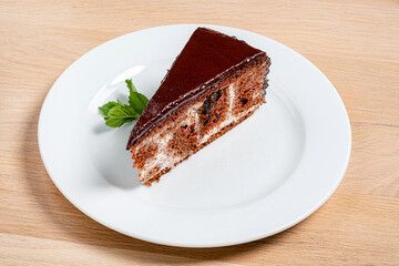 chocolate cake with mint and nuts