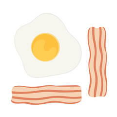 fried egg and bacon on white background