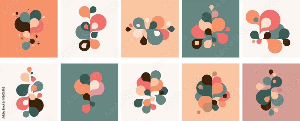 Wall mural set of abstract modern graphic elements and forms. abstract banners with flowing liquid shapes