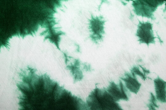 White Fabric With Green Tie Dye. Background Or Texture.