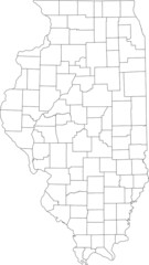 White blank vector map of the Federal State of Illinois, USA with black borders of its counties