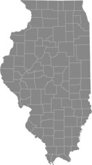 Gray vector map of the Federal State of Illinois, USA with white borders of its counties