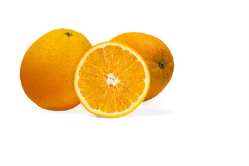 ripe fresh juicy oranges isolated on white background