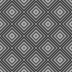 Black contour linear squares and rhombuses isolated on white background. Monochrome geometric tiled seamless pattern. Vector simple flat graphic illustration. Texture.