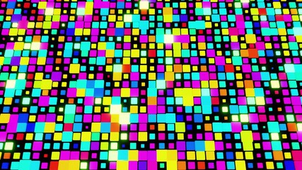 3d render. Simple geometric background with colorful plates on plane flashing like neon lights. Creative colorful background.