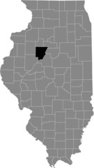 Black highlighted location map of the Illinoisan Peoria County inside gray map of the Federal State of Illinois, USA