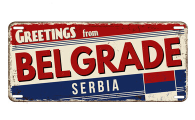 Fototapeta premium Greetings from Belgrade vintage rusty metal plate