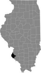 Black highlighted location map of the Illinoisan Monroe County inside gray map of the Federal State of Illinois, USA