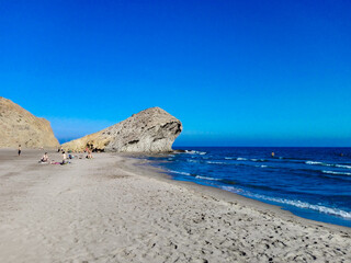 beach of the Spanish Mediterranean Sea, in Almeria. the sea is calm and nature is appreciated...