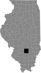 Black highlighted location map of the Illinoisan Marion County inside gray map of the Federal State of Illinois, USA