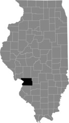 Black highlighted location map of the Illinoisan Madison County inside gray map of the Federal State of Illinois, USA