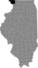 Black highlighted location map of the Illinoisan Jo Daviess County inside gray map of the Federal State of Illinois, USA