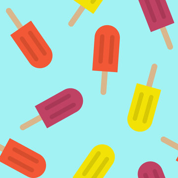 Seamless pattern with ice cream. Summer background with ice lolly. Vector illustration