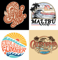 Surf Vector Graphic Set. A collection of vintage, modern, hand drawn and clean vector surf designs. - 442614549