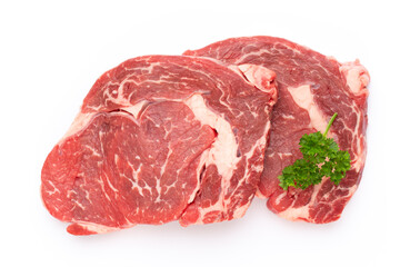 Fresh raw bio  beef steak isolated on white background.