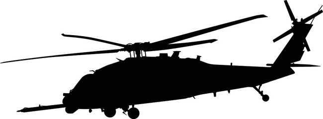 US Air Force army, navy military aircraft fight and transport helicopter flying in the air HH / UH 60G Blackhawk, Pave Hawk helicopter Aircraft Corporation. Detailed realistic silhouette