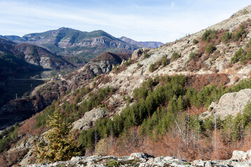 landscape of Rhodope Mountains near Borovitsa Reservoir, Bulgaria
