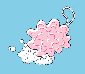 Pink soft bath puff sponge with foam