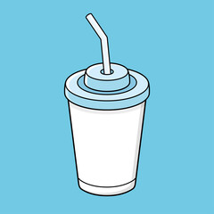 Cola or soda soft drink paper cup with straw white blank template