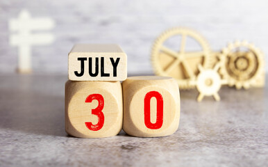 July 30th. Image of july 30 , calendar on white background with empty space for text. Summer time
