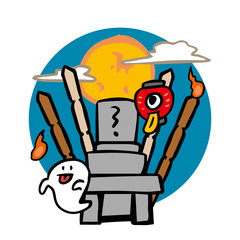 お墓の周りに集まる妖怪たち　2