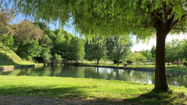 View from Parque Urbano do Outeiro during a summer afternoon of in Milheir&oacute;s de Poiares - Santa Maria da Feira, Portugal.