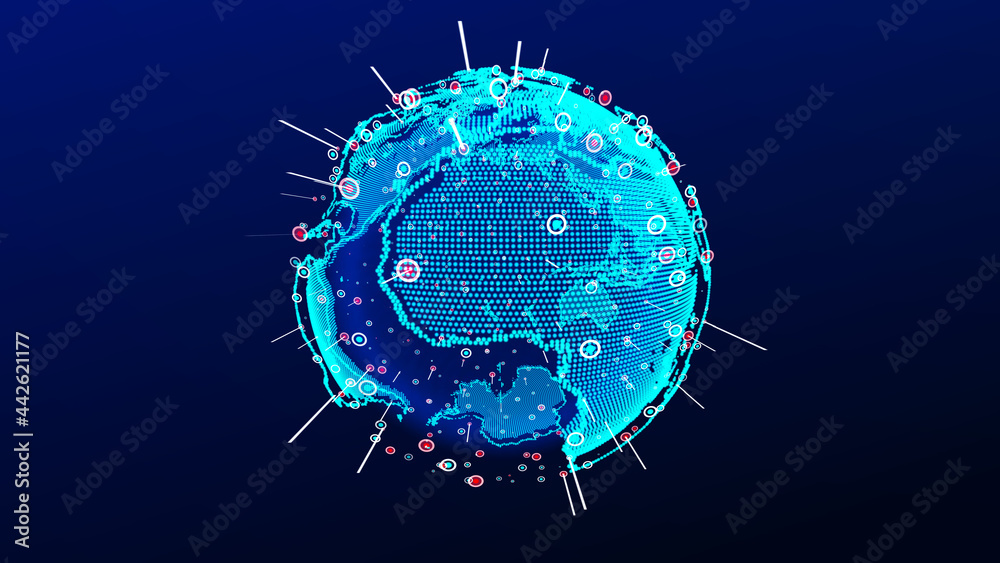 Poster global network connection. abstract earth map. big data visualization. 3d rendering.