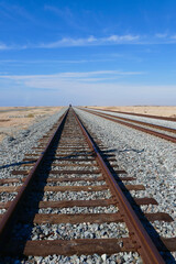 railroad tracks leading into the desert