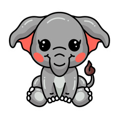 Cute baby elephant cartoon sitting