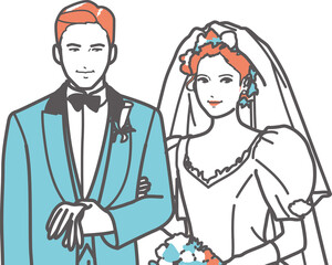 結婚式の新郎新婦　パフスリーブ