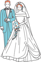 結婚式の新郎新婦　全身　オフショルダー